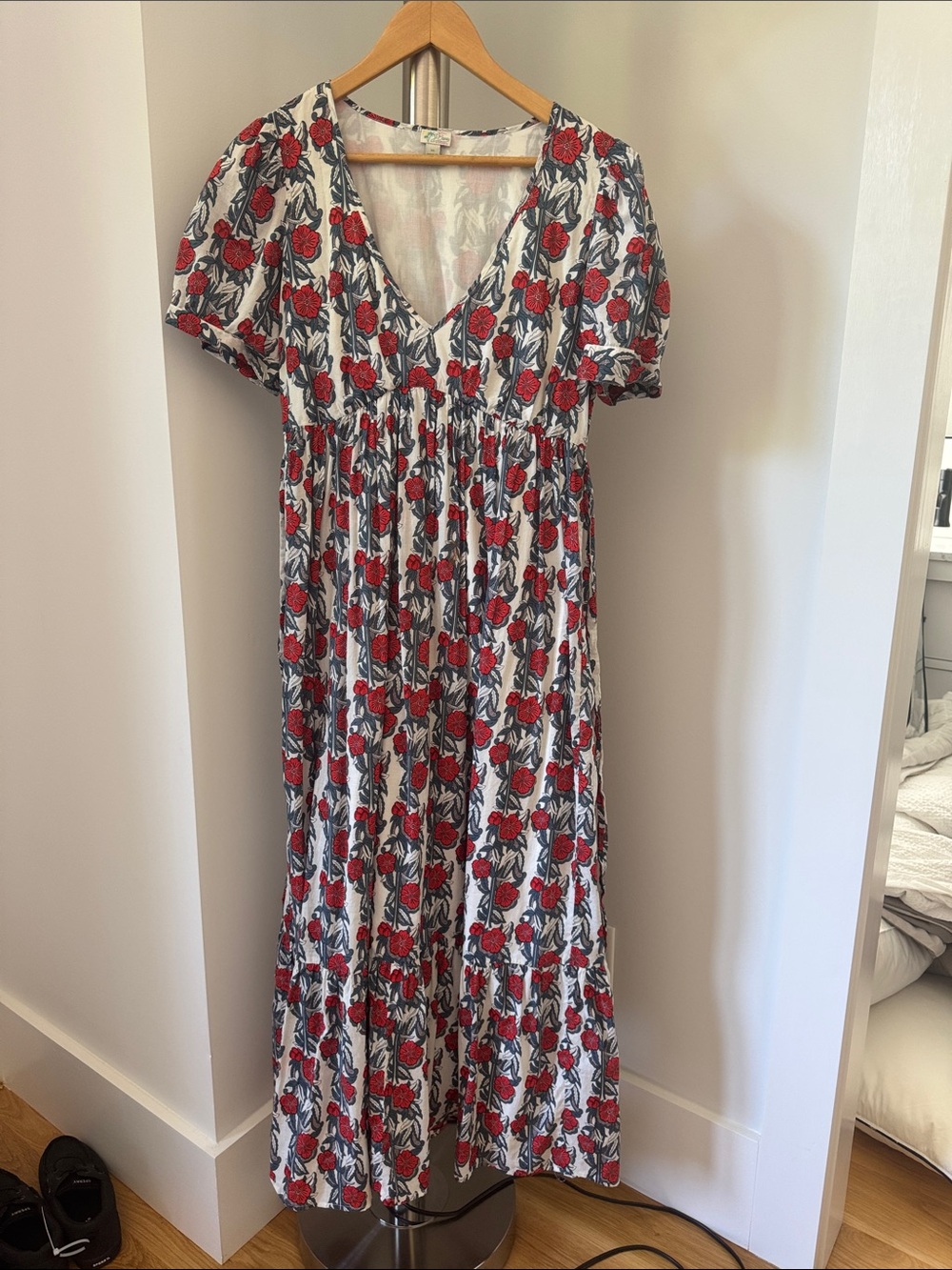J CrewFloral V-Neck Maxi Dress - Red & White